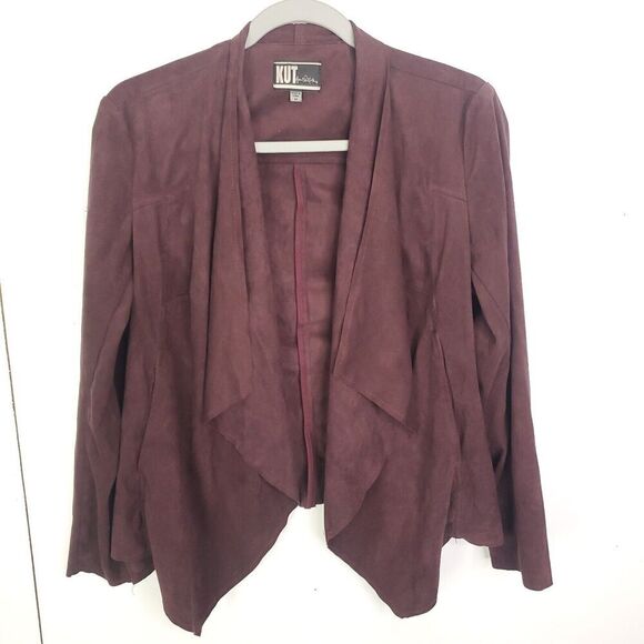 Kut From The Kloth Jacket Womens M Suede Soft Unlined Burgundy Draped Front - Picture 1 of 10